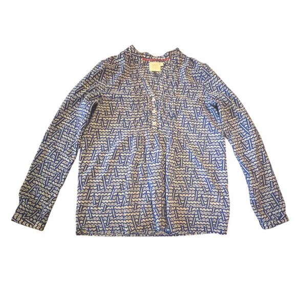Anthropology HD In Paris Blue & White Patterned Long Sleeve Blouse - US 0 - Picture 3 of 8